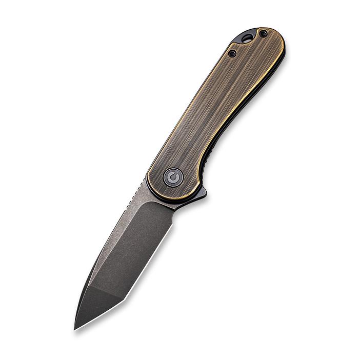 Civivi Elementum Flipper Knife - Black Hand Rubbed Brass Handle (2.96  Black Stonewashed D2 Tanto) C 907T-A - Home
